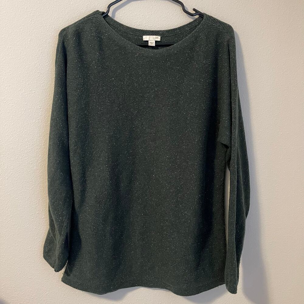 J. Jill Green Silk Cotton Blend Knit Sweater (Size Small)
